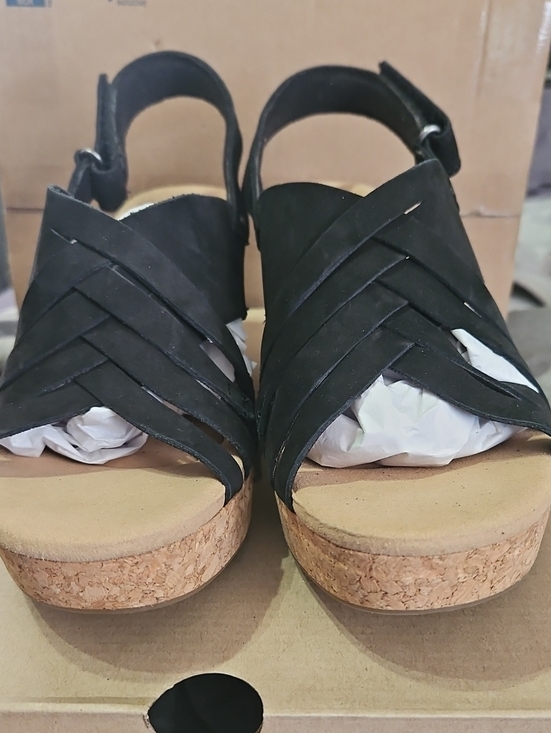 Clarks Shoes - Clarks Black Woven Cork Wedge Sandals - Women